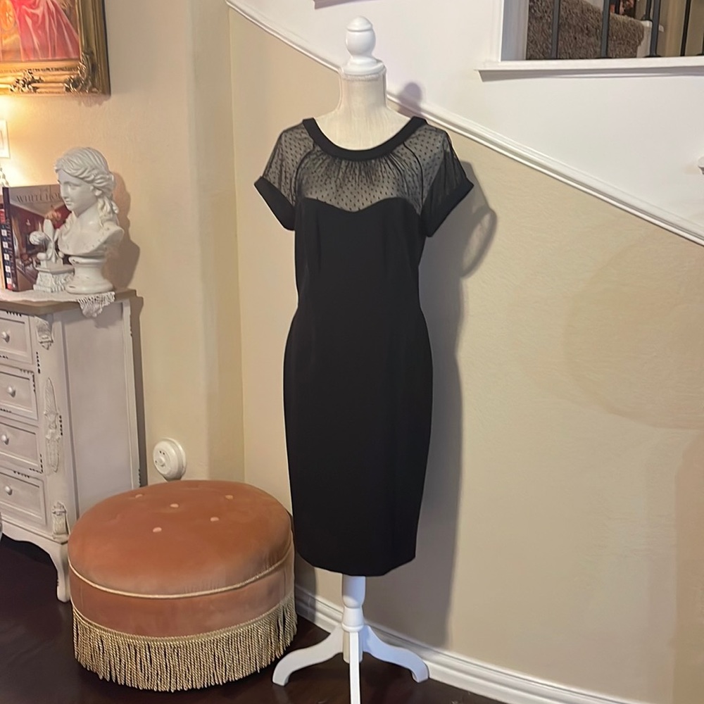 Black sheath with sheer polk a dot neckline and sleeves, WHBM sz 12